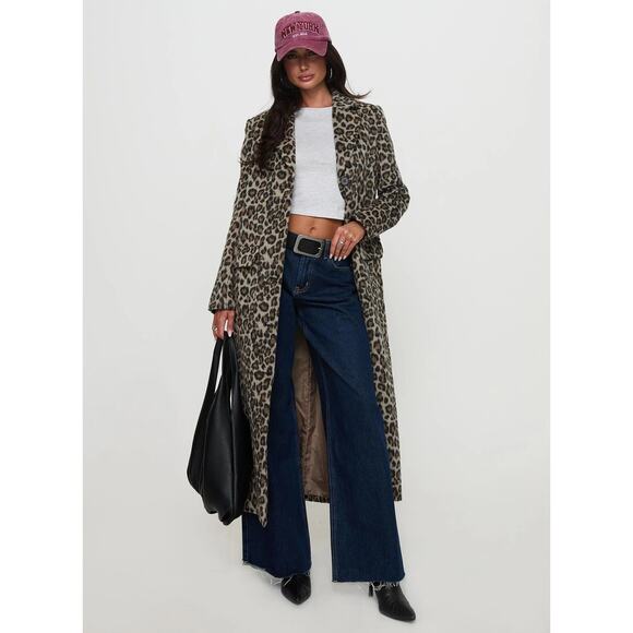 CHICO'S S-M Faux Fur Long Length Trench Coat Jacket Duster Animal Leopard Print - Picture 1 of 5